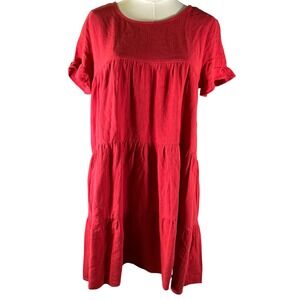 Umgee USA Red Linen Blend Tiered Mini Dress Short Sleeve Casual Womens Small New